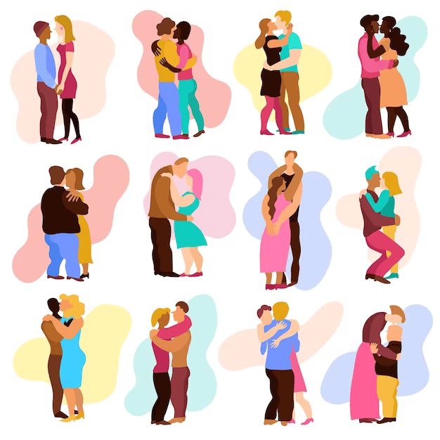 Illustration de couples échangeant autour de l’intimité et des relations